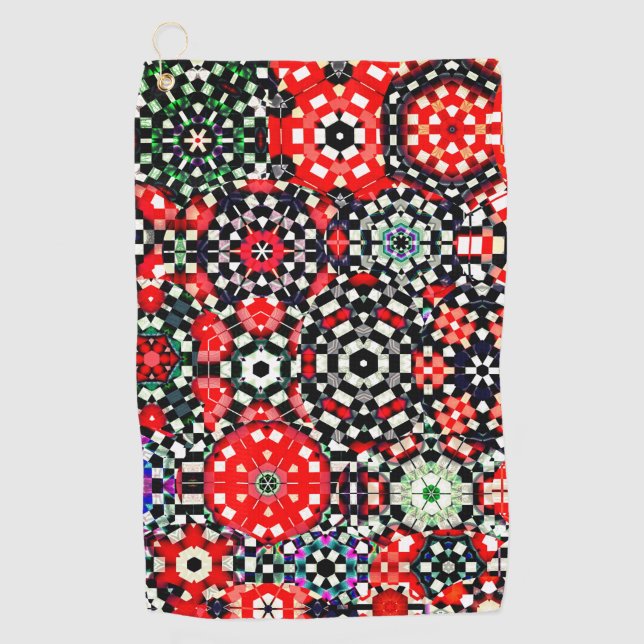 Serviette De Golf Mosaïque de kaléidoscope hexagone d'échecs, rouge  (Devant)