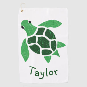Serviette De Golf Mosaïque Jade Green Sea Turtle avec nom