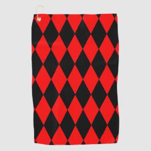 Serviette De Golf Motif à carreaux diamants harlequin noir rouge