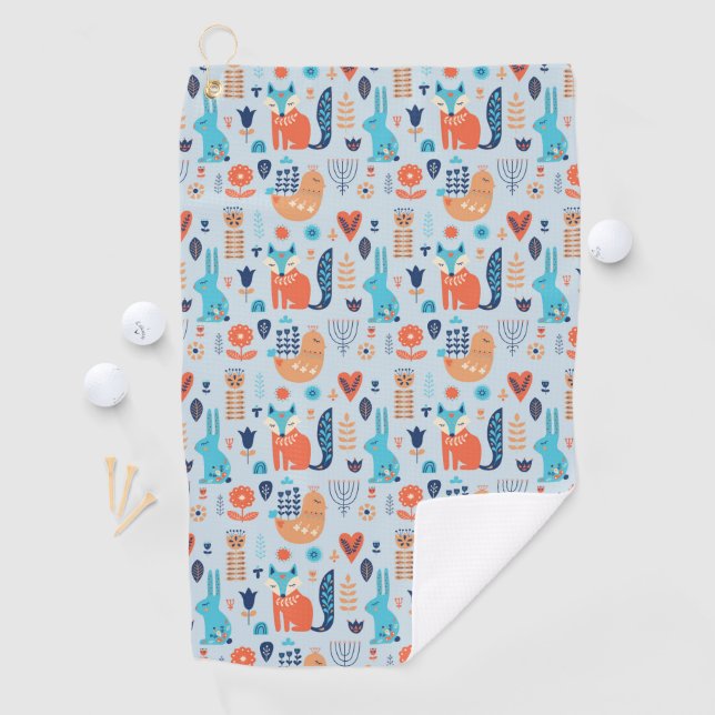 Serviette De Golf Motif animal de région boisée d'art populaire (En situation)