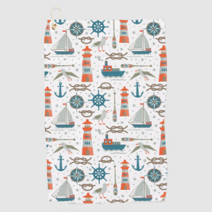Serviette De Golf Motif blanc gris turquoise sur le thème nautique