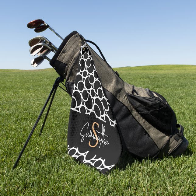 Serviette De Golf Motif Cercle noir et blanc avec Monogramme (Vert)