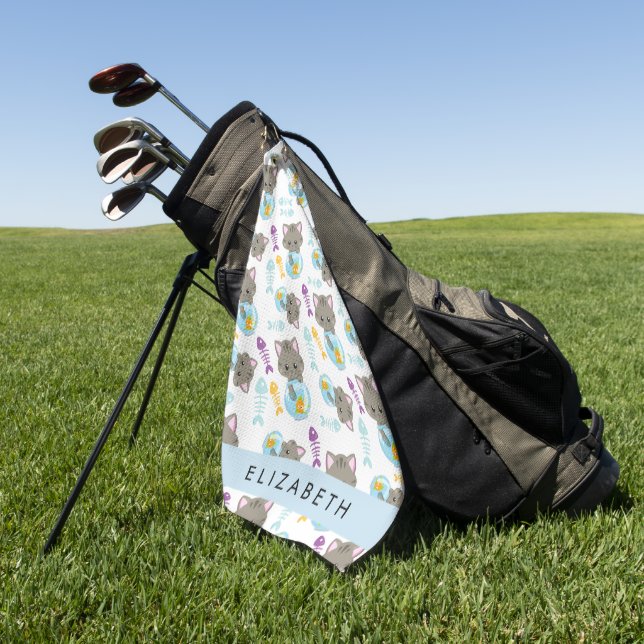 Serviette De Golf Motif De Chats, Chats Mignons, Chatons, Votre Nom (Vert)