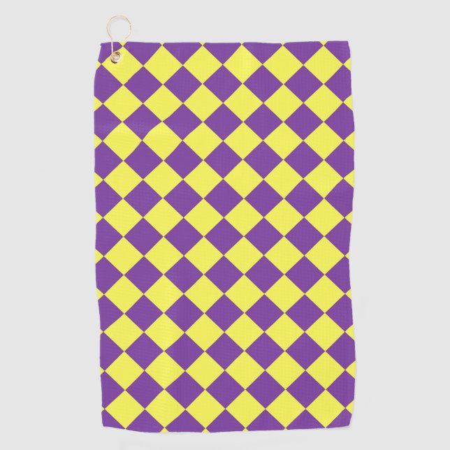 Serviette De Golf Motif de diamant jaune pourpre Checker (Devant)