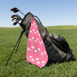 Serviette De Golf Motif de flamants roses blanc sur rose