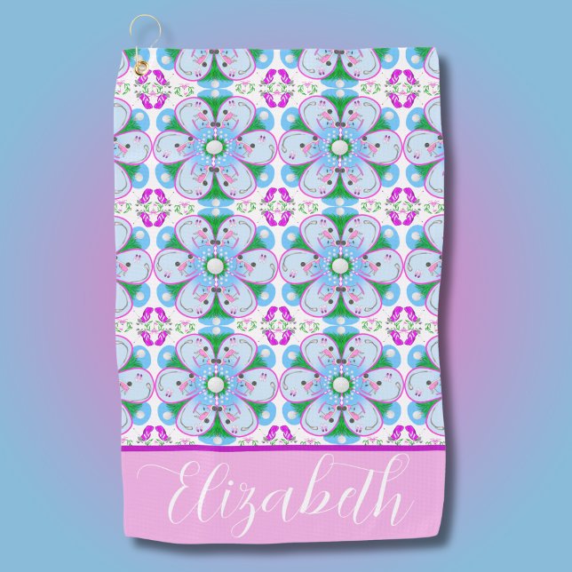 Serviette De Golf Motif de golf féminine florale rose personnalisée (Créateur téléchargé)
