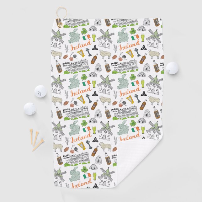 Serviette De Golf Motif de griffonnage de croquis de l'Irlande (En situation)