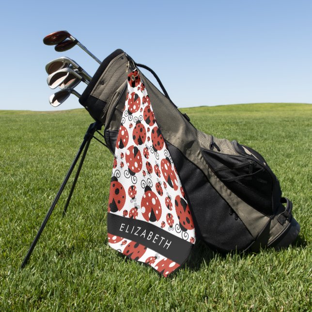 Serviette De Golf Motif De Ladybugs, Red Ladybugs, Votre Nom (Vert)