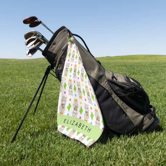 Serviette De Golf Motif De Llamas, Alpacas, Cactus, Votre Nom (Vert)