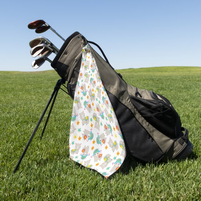 Serviette De Golf Motif De Llamas, Cute Llamas, Alpacas, Fleurs (Vert)