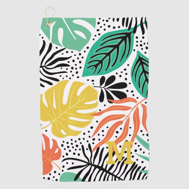 Serviette De Golf Motif de palmiers tropicaux moderne Monogramme (Devant)