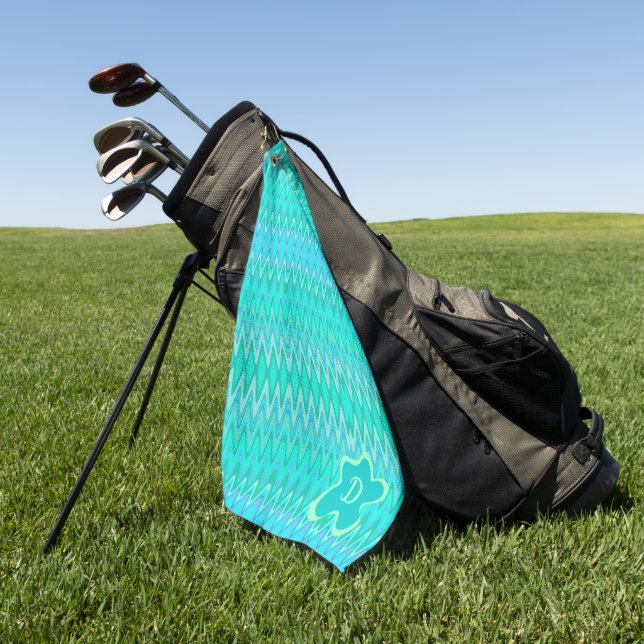 Serviette De Golf Motif de zigzag moderne - monogramme turquoise (Vert)