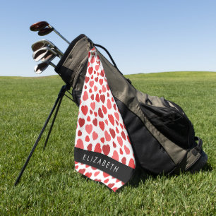 Serviette De Golf Motif Des Coeurs, Coeurs Rouges, Votre Nom