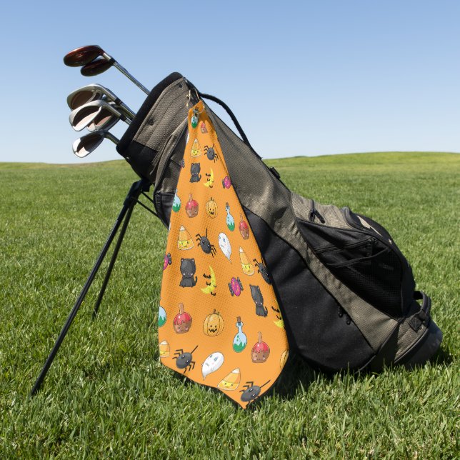 Serviette De Golf Motif d'Halloween mignon avec arrière - plan orang (Vert)