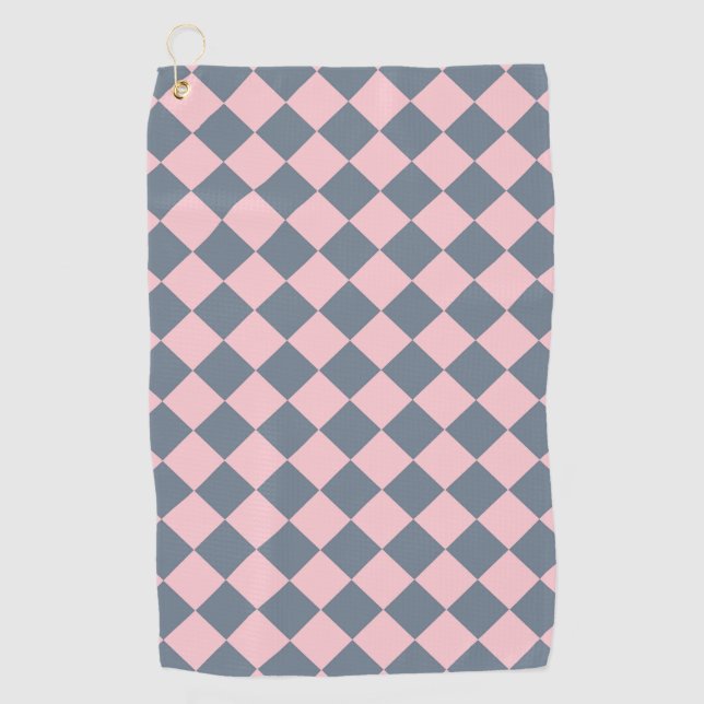 Serviette De Golf Motif diamant rose gris Checker (Devant)