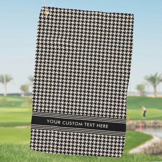Serviette De Golf Motif élégant Houndstooth Nom noir Off-blanc (Créateur téléchargé)