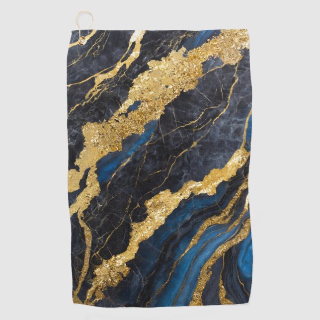 Serviette De Golf Motif en marbre bleu avec or (Devant)