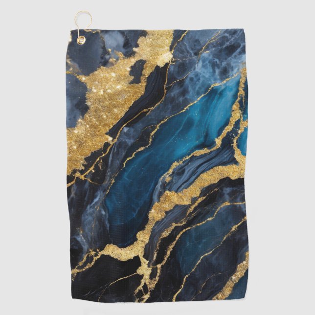 Serviette De Golf Motif en marbre bleu avec or (Devant)