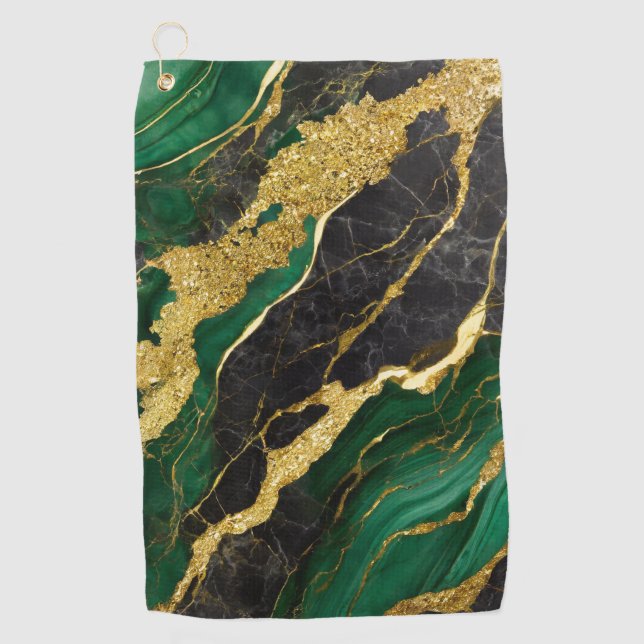 Serviette De Golf Motif en marbre vert avec or (Devant)