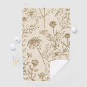 Serviette De Golf Motif floral de dessin au trait botanique sépia an