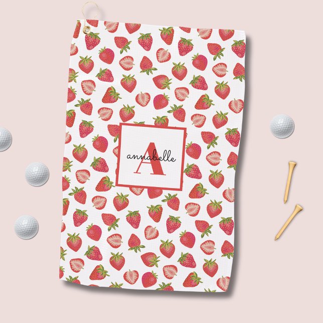 Serviette De Golf Motif fraise (Strawberry monogram personalized golf towel. Matchig golf gifts available.)