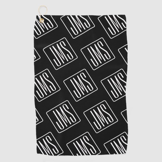 Serviette De Golf Motif monogramme moderne | Noir & Blanc (Devant)