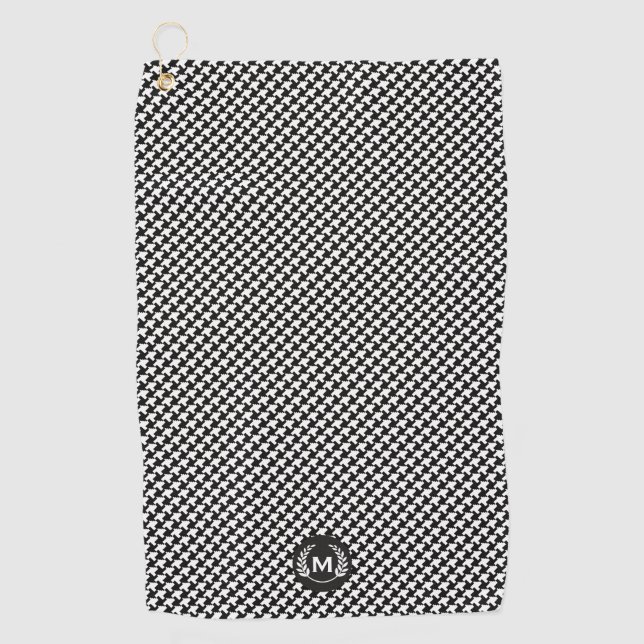 Serviette De Golf Motif Monogramme noir et blanc Houndstooth (Devant)