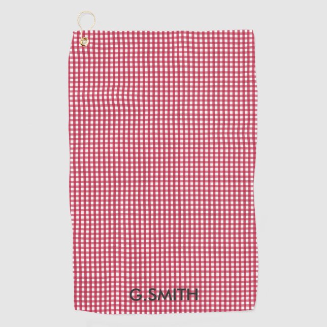 Serviette De Golf Motif Monogramme rouge et blanc Checker (Devant)