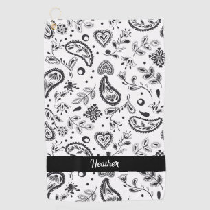 Serviette De Golf Motif noir et blanc Paisley