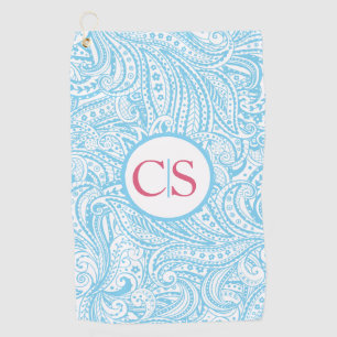 Serviette De Golf Motif Paisley Bleu et Mongram Rose