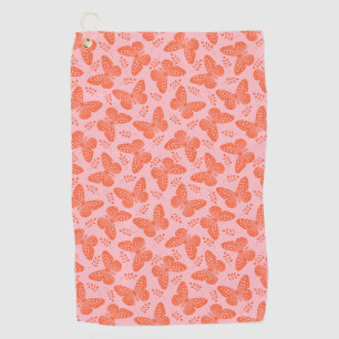 Serviette De Golf Motif papillon orange sur arrière - plan rose