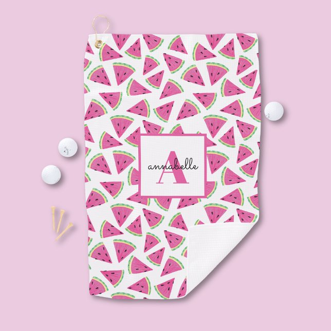 Serviette De Golf Motif Pastèque Monogramme Rose (Watermelon pattern personalized golf towel)