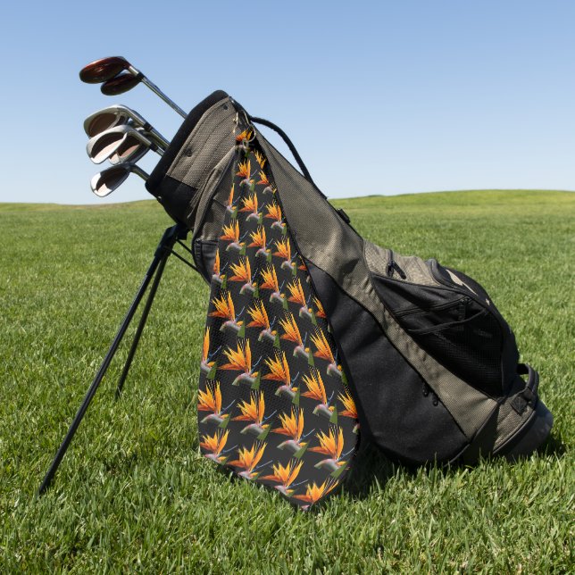 Serviette De Golf Motif Plante Orange Bird of Paradise sur Noir (Vert)