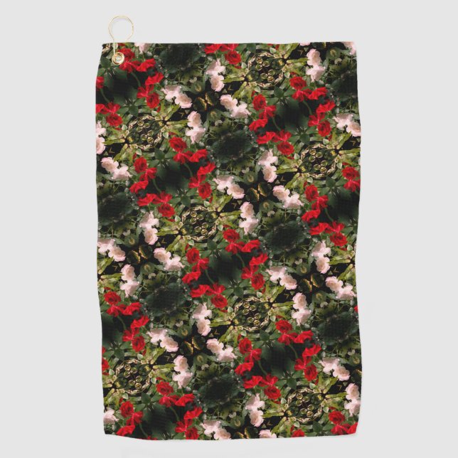 Serviette De Golf Motif Rose Rouge Et Blanc (Devant)
