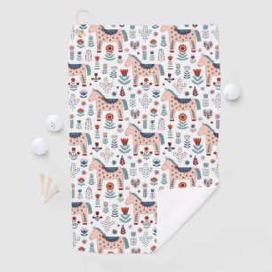 Serviette De Golf Motif scandinave d'art populaire de cheval