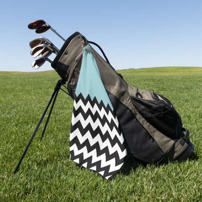 Serviette De Golf Motif Zigzag noir et blanc, Chevron, Bleu (Vert)