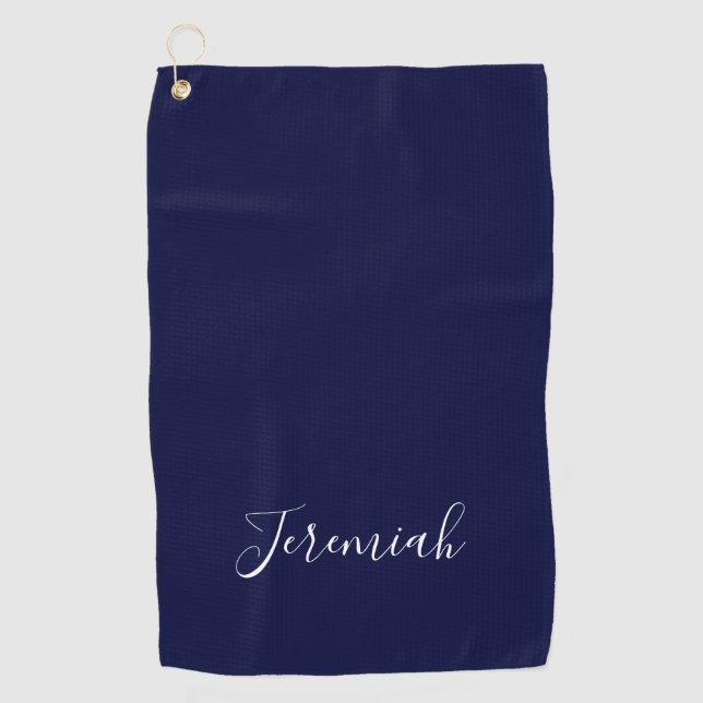 Serviette De Golf Navy Blue Color Plain Modern Own Name Calligraphy (Devant)