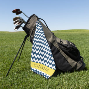Serviette De Golf Navy Blue Zigzag, Navy Blue Chevron, Votre nom