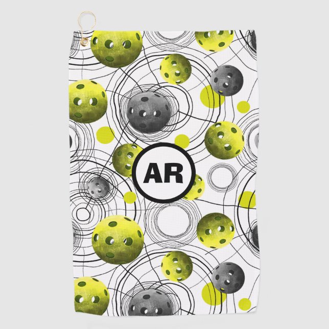 Serviette De Golf Neon Green Pickleballs Initials Sweat Towers (Devant)