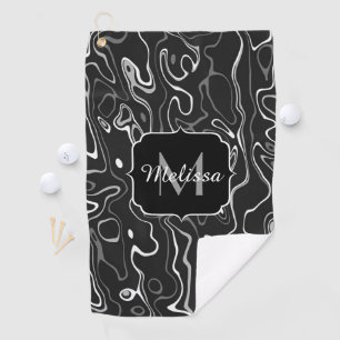 Serviette De Golf Noir blanc gris damas tourbillons abstraits Monogr