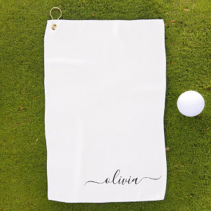 Serviette De Golf Noir Blanc moderne Script Girl Monogramme Nom