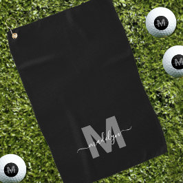 Serviette De Golf Noir Blanc Nom initial Monogramme