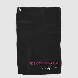 Serviette De Golf Noir Customisé Hot rose moderne Monogramme Nom