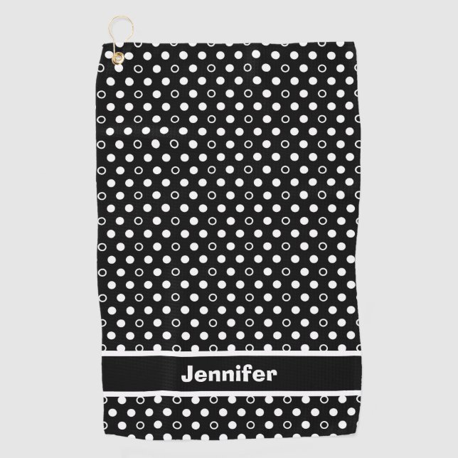Serviette De Golf Noir et blanc Pois (Devant)