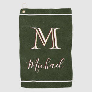 Serviette De Golf Noir Faux Cuir Unique 3 Couleur Monogramme I Nom