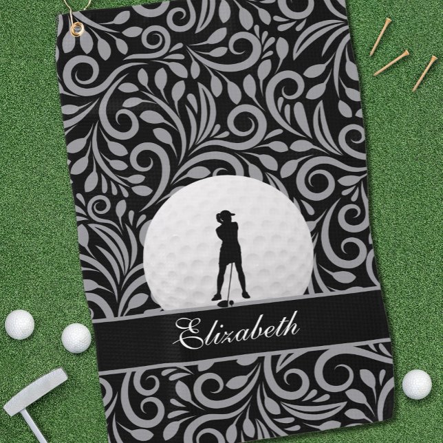 Serviette De Golf Noir Gris Golf Golfer Silhouette Motif pour elle (Créateur téléchargé)