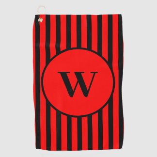 Serviette De Golf Noir vintage et rouge classique rayé initial