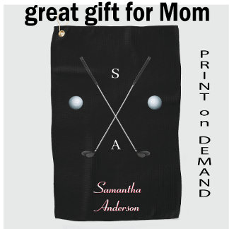 Serviette de golf noire élégante ⛳ Dessin de clubs