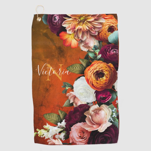 Serviette De Golf Nom botanique floral élégant Vintage rustique (Devant)