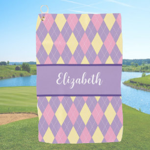 Serviette De Golf Nom de la crème du Jacquard rose et violet